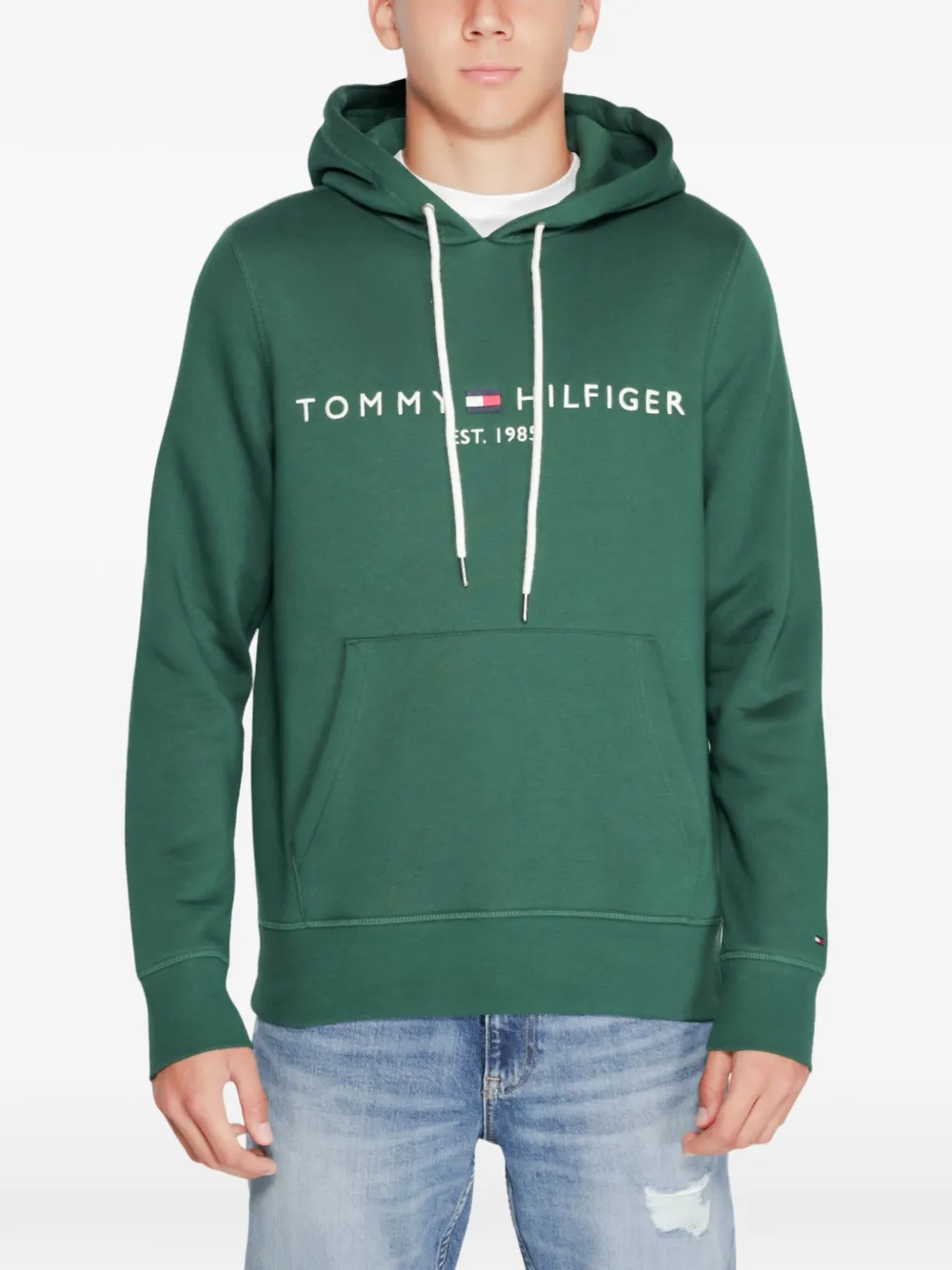 Tommy Hilfiger logo-print drawstring hoodie Groen