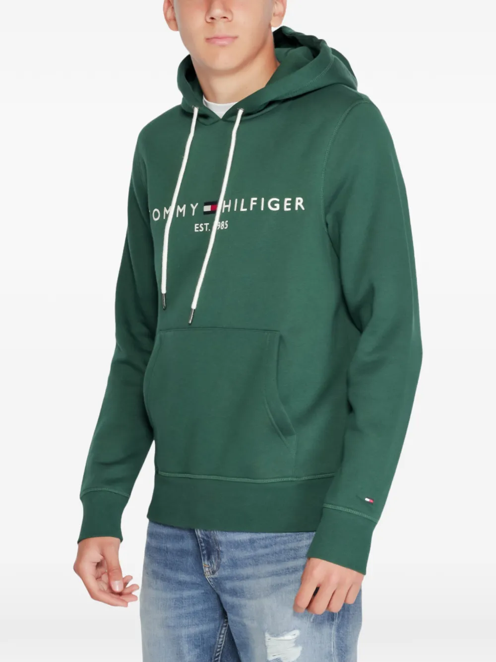 Tommy Hilfiger logo-print drawstring hoodie Groen