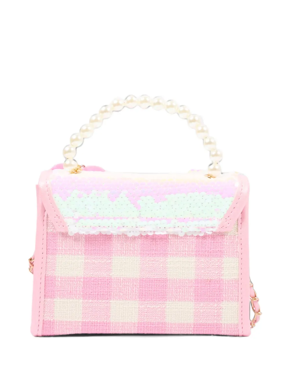 Girabrilla sequin-embellished gingham shoulder bag Roze