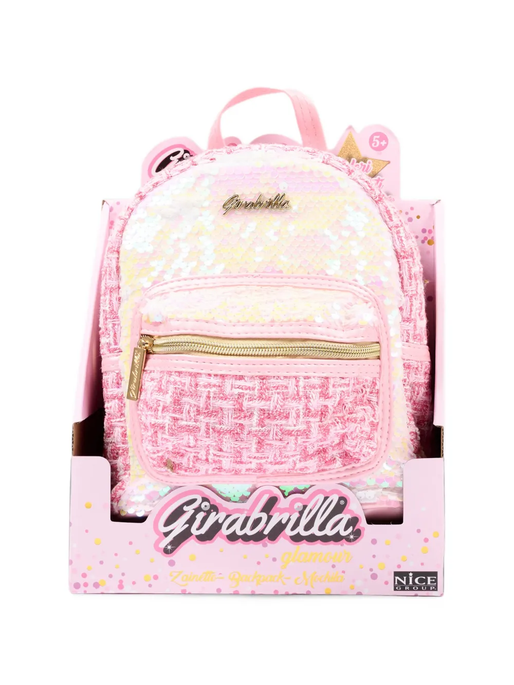 Girabrilla sequin-embellished tweed backpack Roze