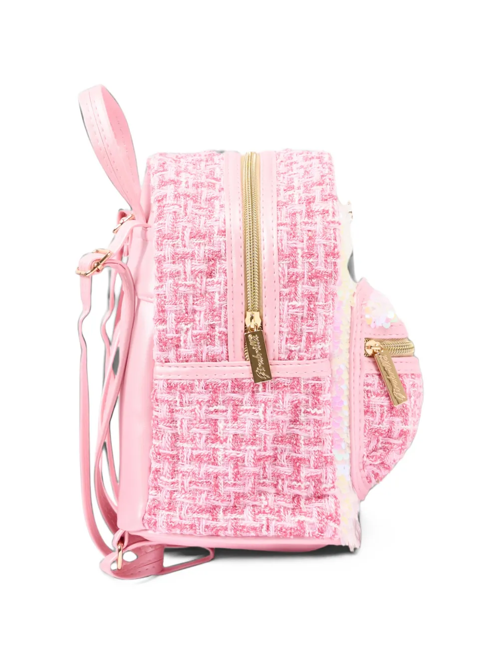 Girabrilla sequin-embellished tweed backpack Roze