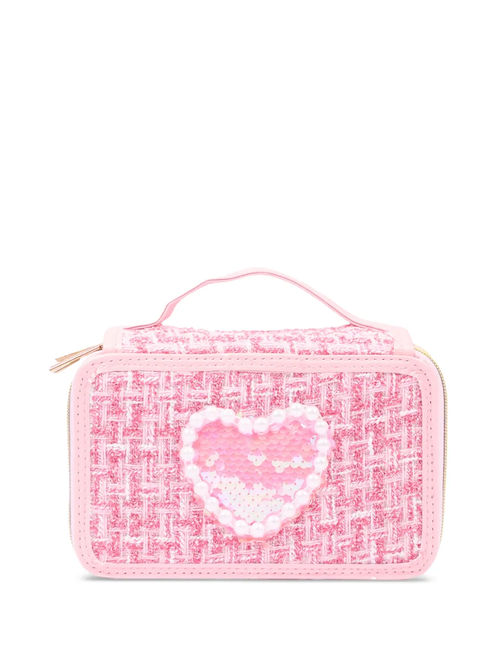Girabrilla sequin-embellished tweed pencil case Roze