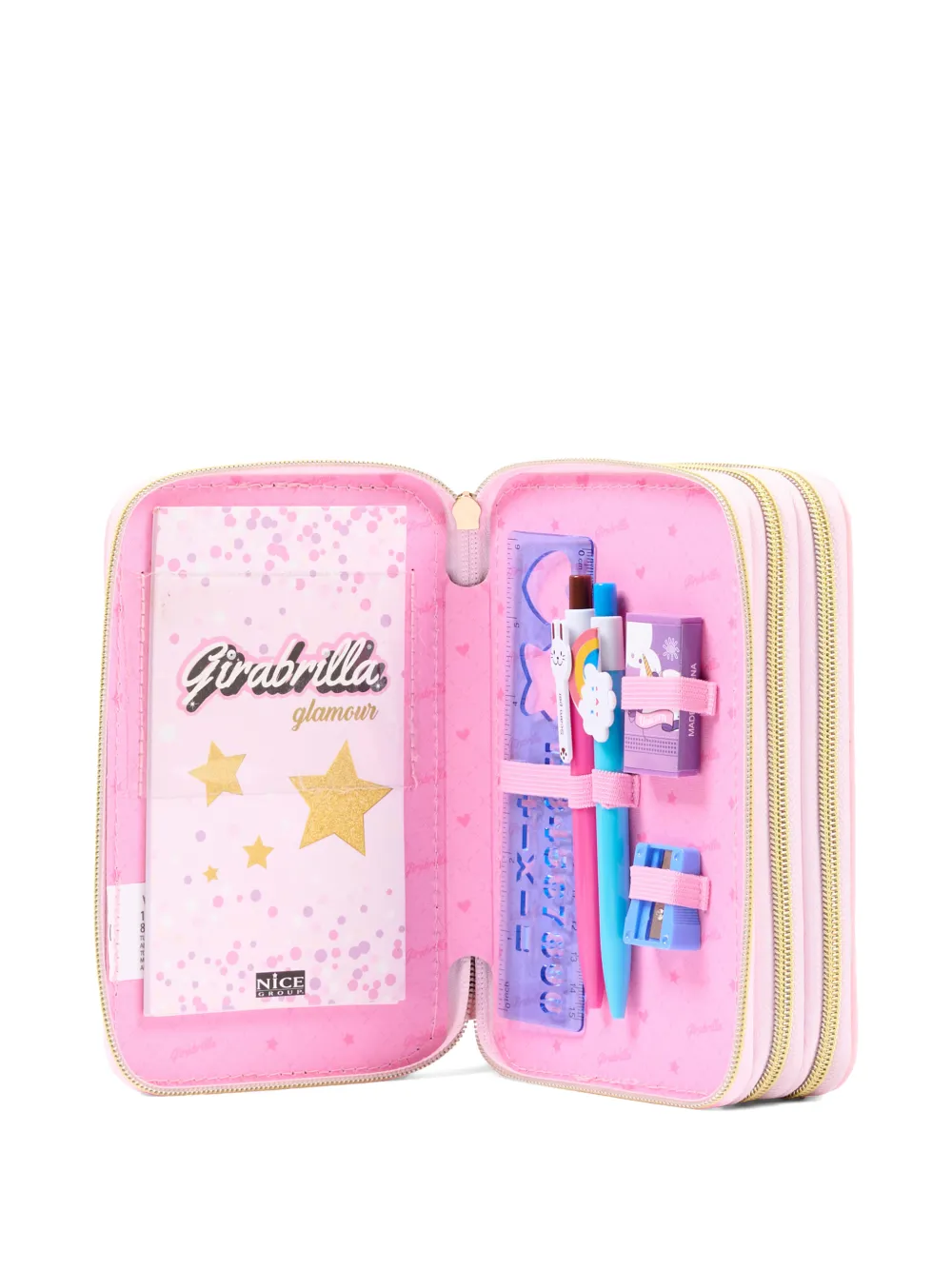 Girabrilla sequin-embellished tweed pencil case Roze