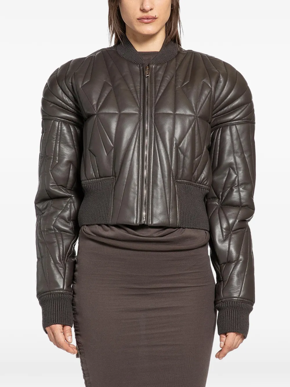 Rick Owens Geocamo quilted leather jacket - Braun