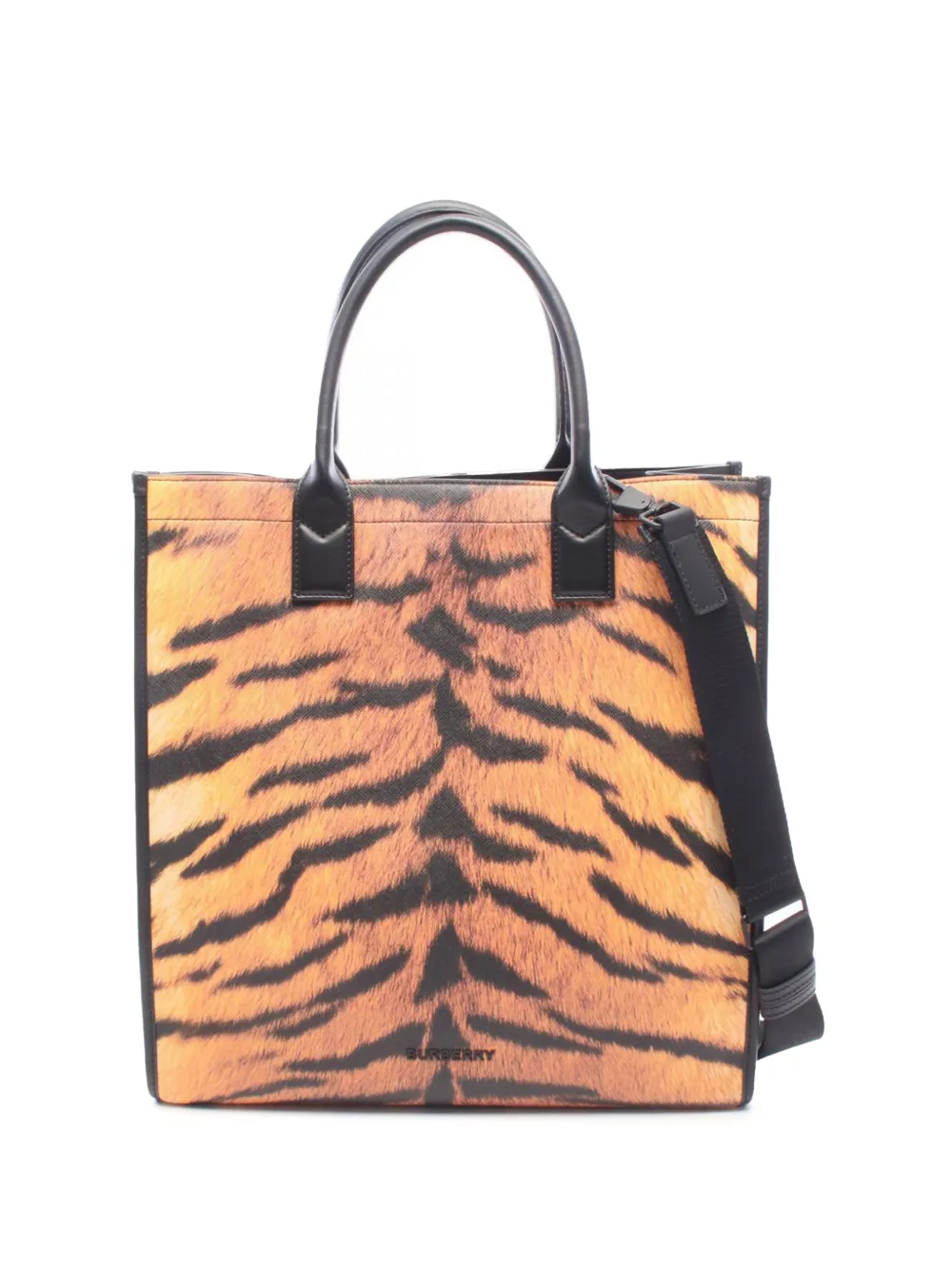 Burberry Pre-Owned 2015-2026 Tiger Printed Coated Canvas Slim Denny Vertical Tote satchel - Orange