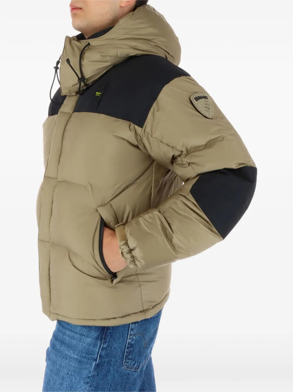 Blauer colour-block hooded puffer jacket Beige