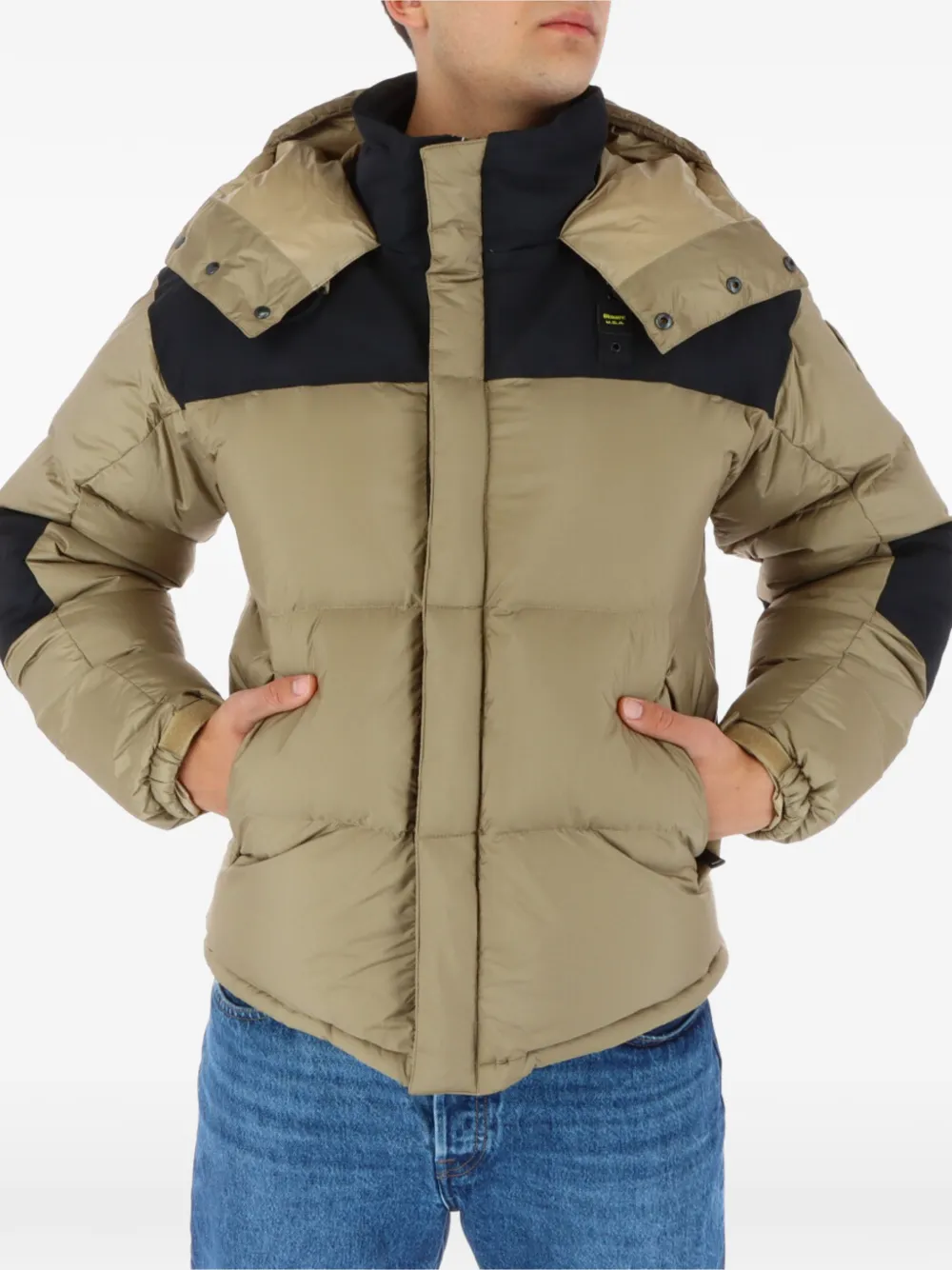 Blauer colour-block hooded puffer jacket Beige
