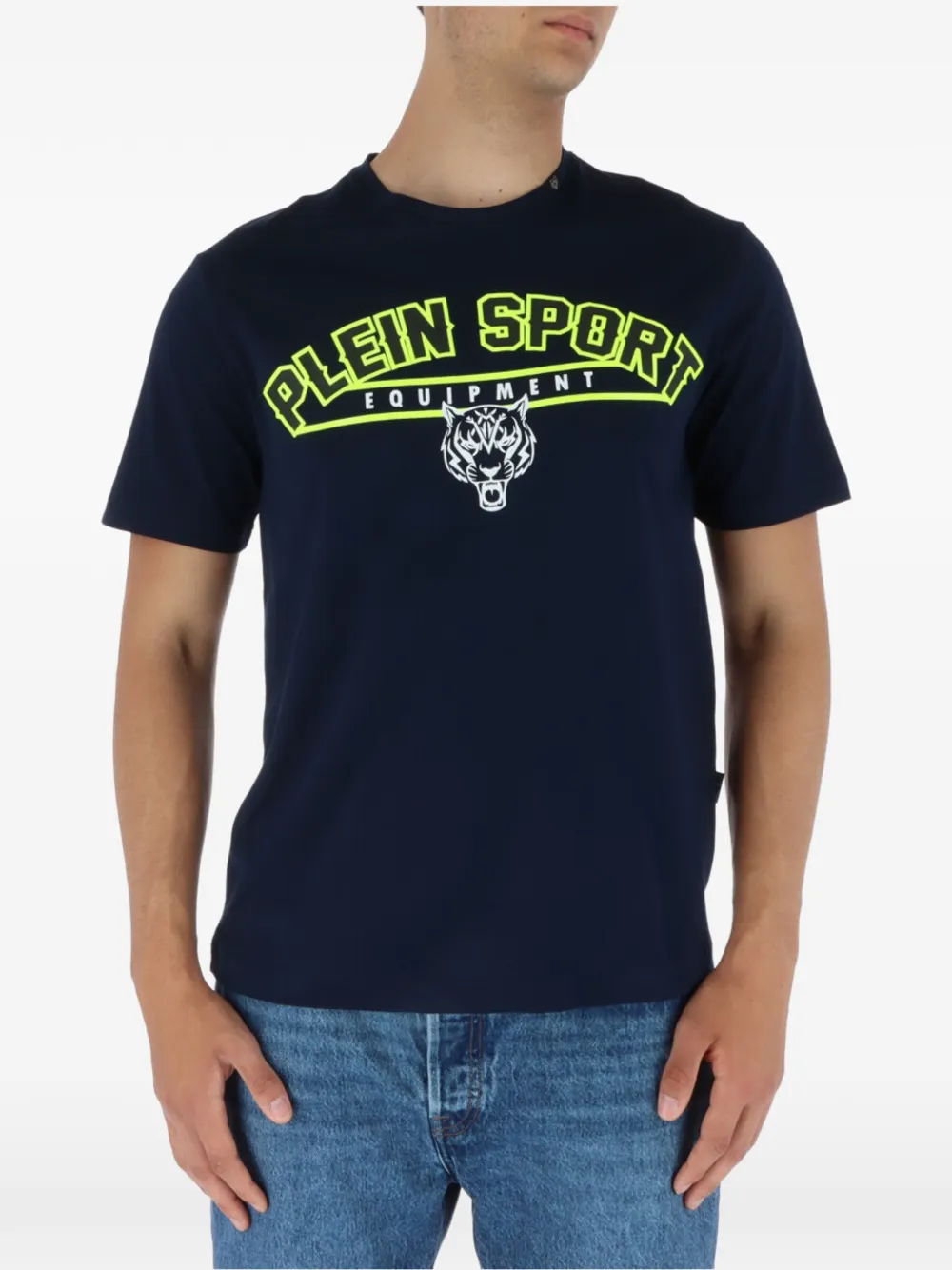 Plein Sport tiger-head logo-print T-shirt Blauw