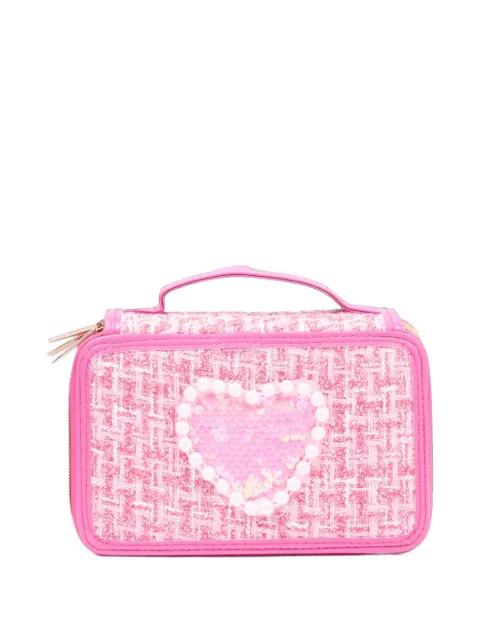 Girabrilla heart-motif tweed-effect pencil case