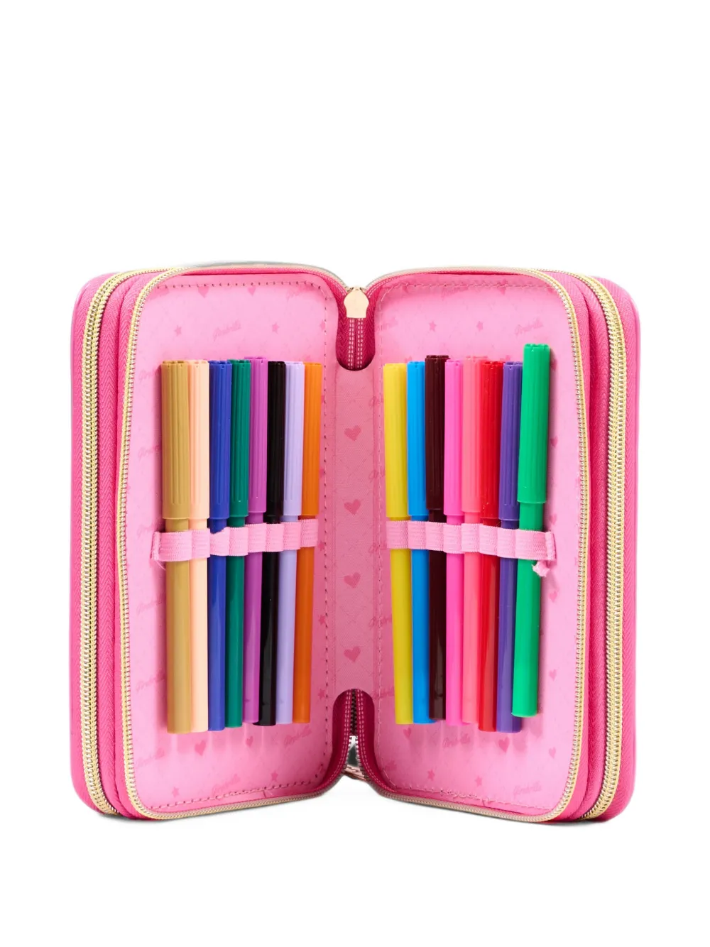 Girabrilla heart-motif tweed-effect pencil case Roze