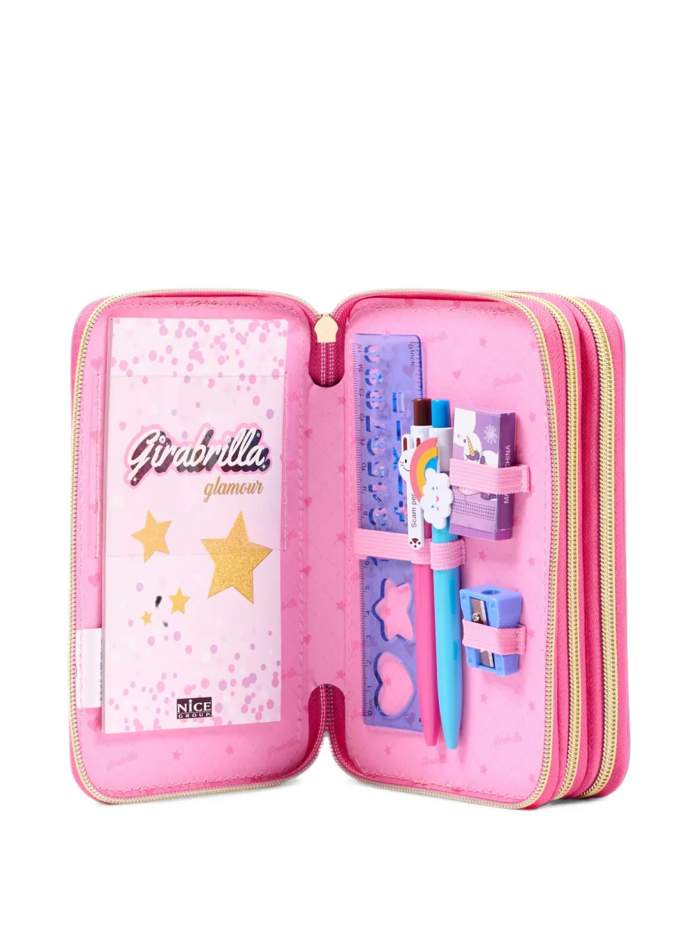 Girabrilla heart-motif tweed-effect pencil case Roze
