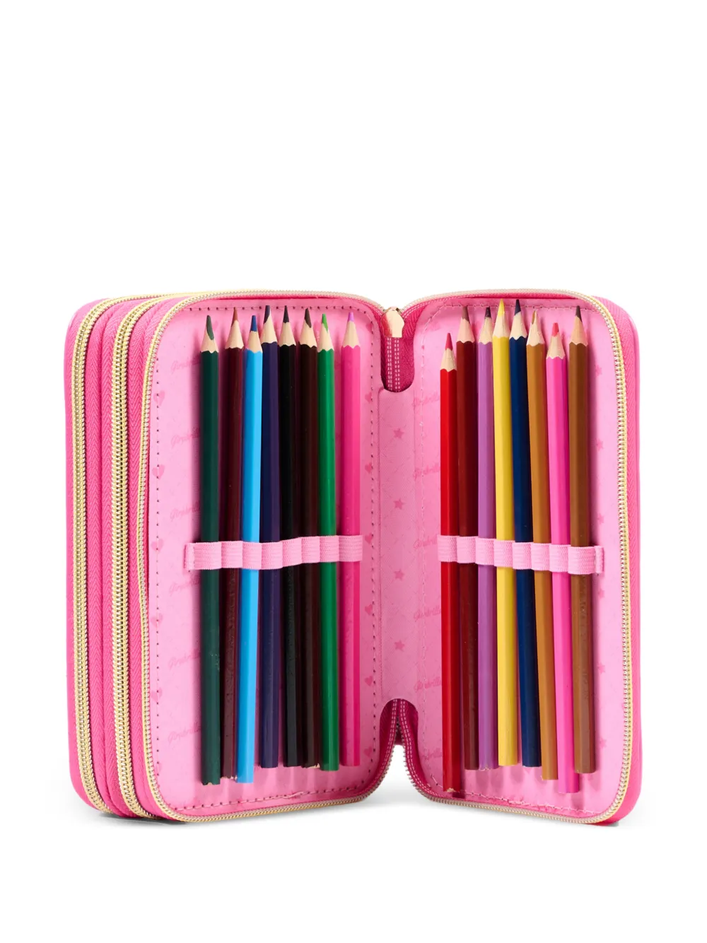 Girabrilla heart-motif tweed-effect pencil case Roze