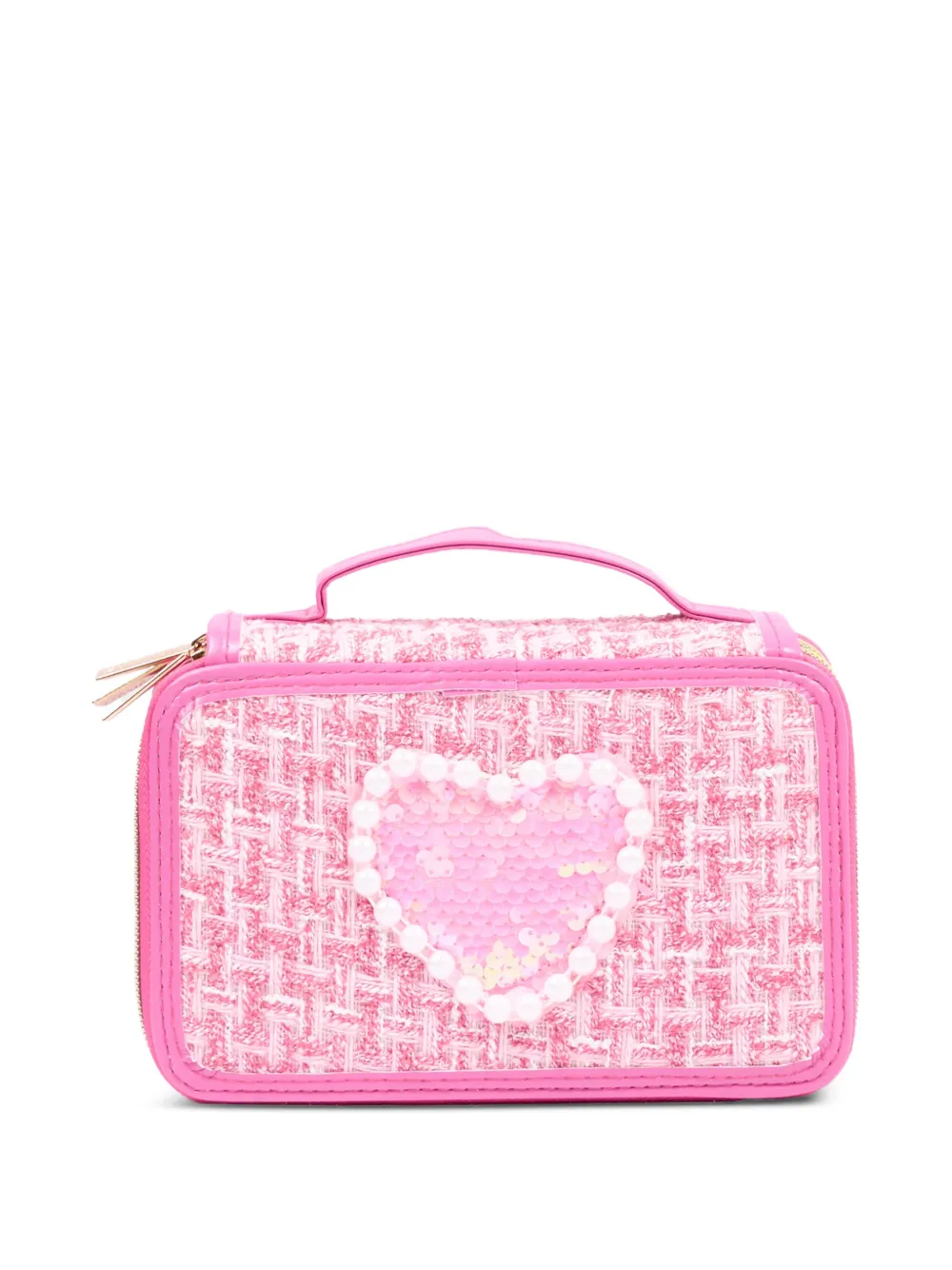 Girabrilla heart-motif tweed-effect pencil case - Rosa