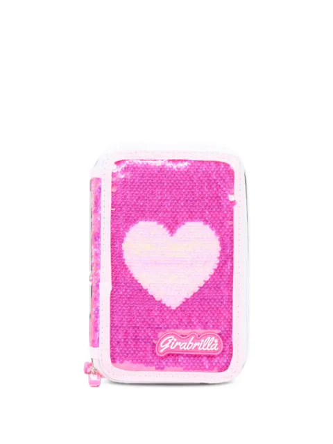 Girabrilla sequin-embellished heart-motif pencil case