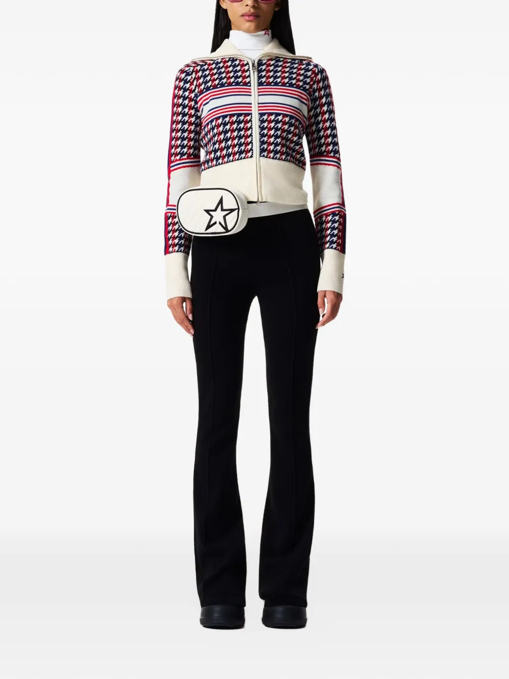Perfect Moment merino wool houndstooth cardigan Beige