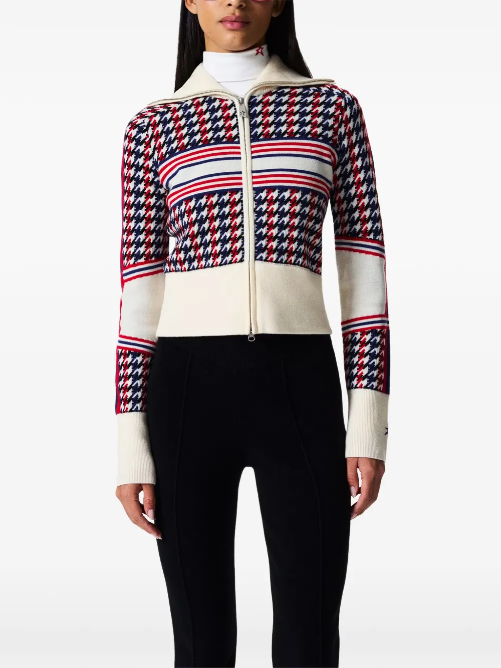 Perfect Moment merino wool houndstooth cardigan Beige