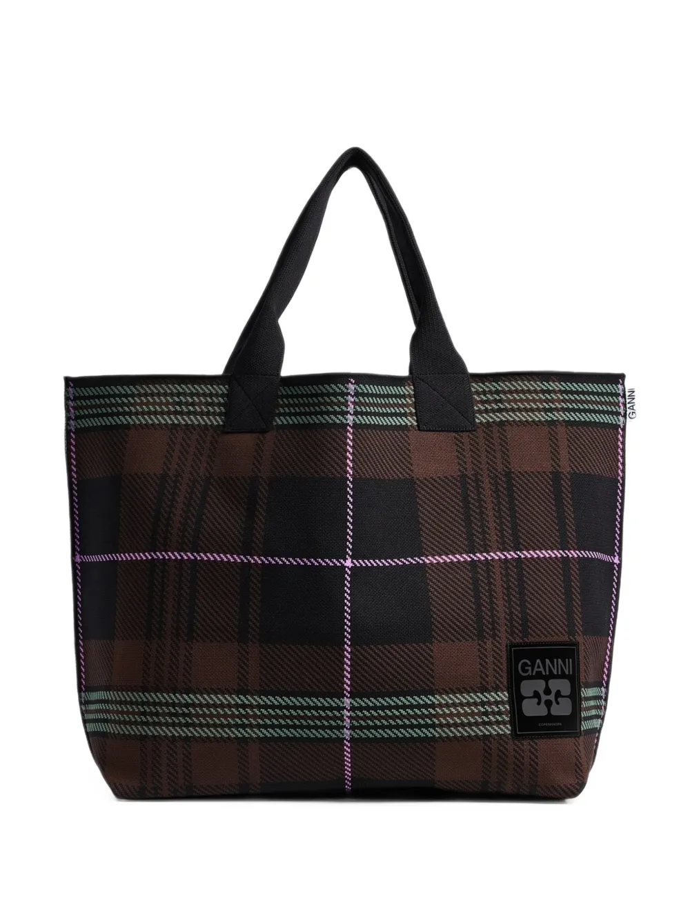 GANNI medium Knit Easy check-pattern tote bag Bruin