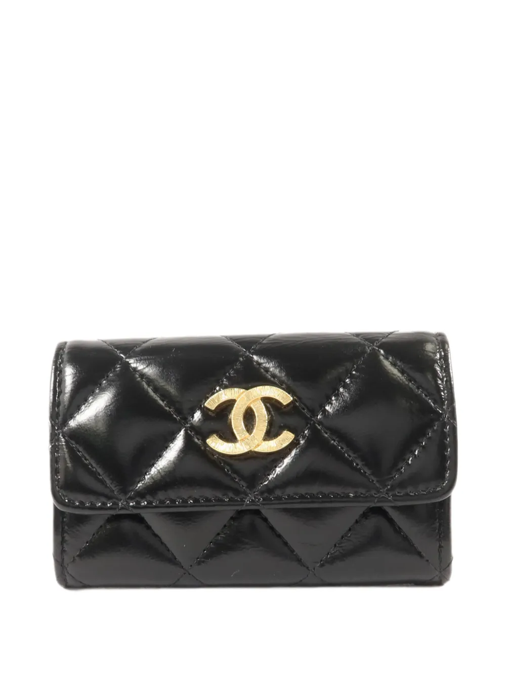 Pre-owned Chanel Cc Quilted Card Holder In Black