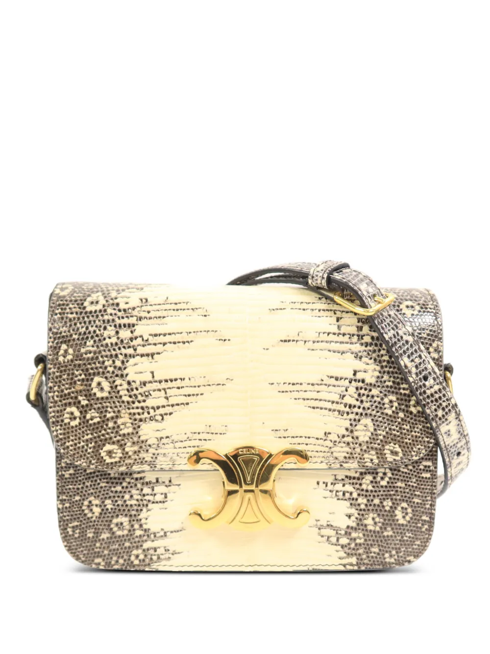 Celine Pre-Owned mini Triomphe lizard-effect shoulder bag - Nude