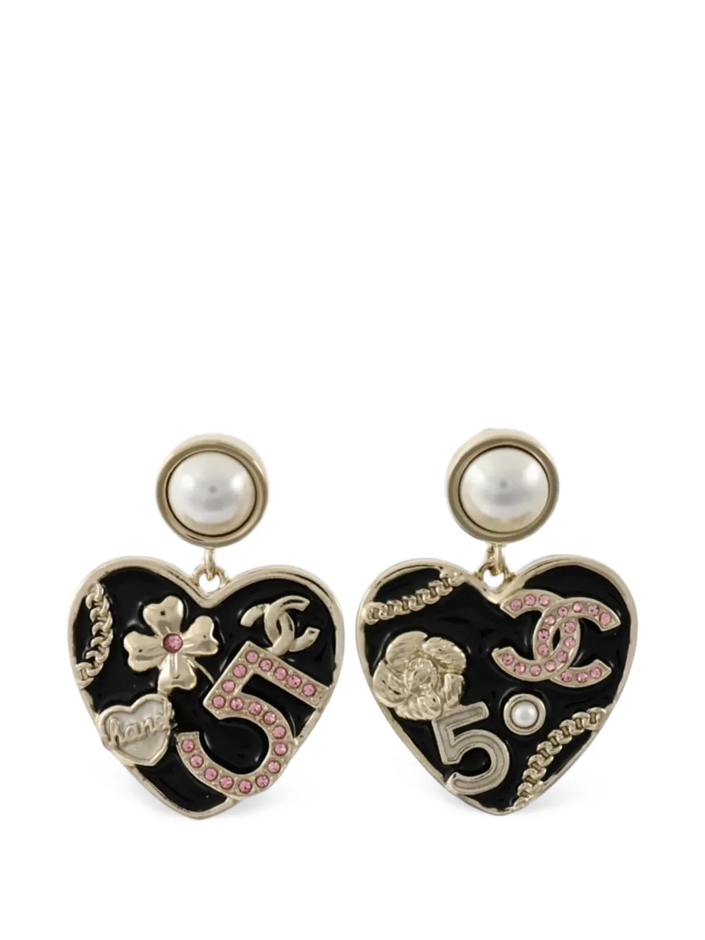CHANEL Pre-Owned heart-motif CC drop earrings - Gold