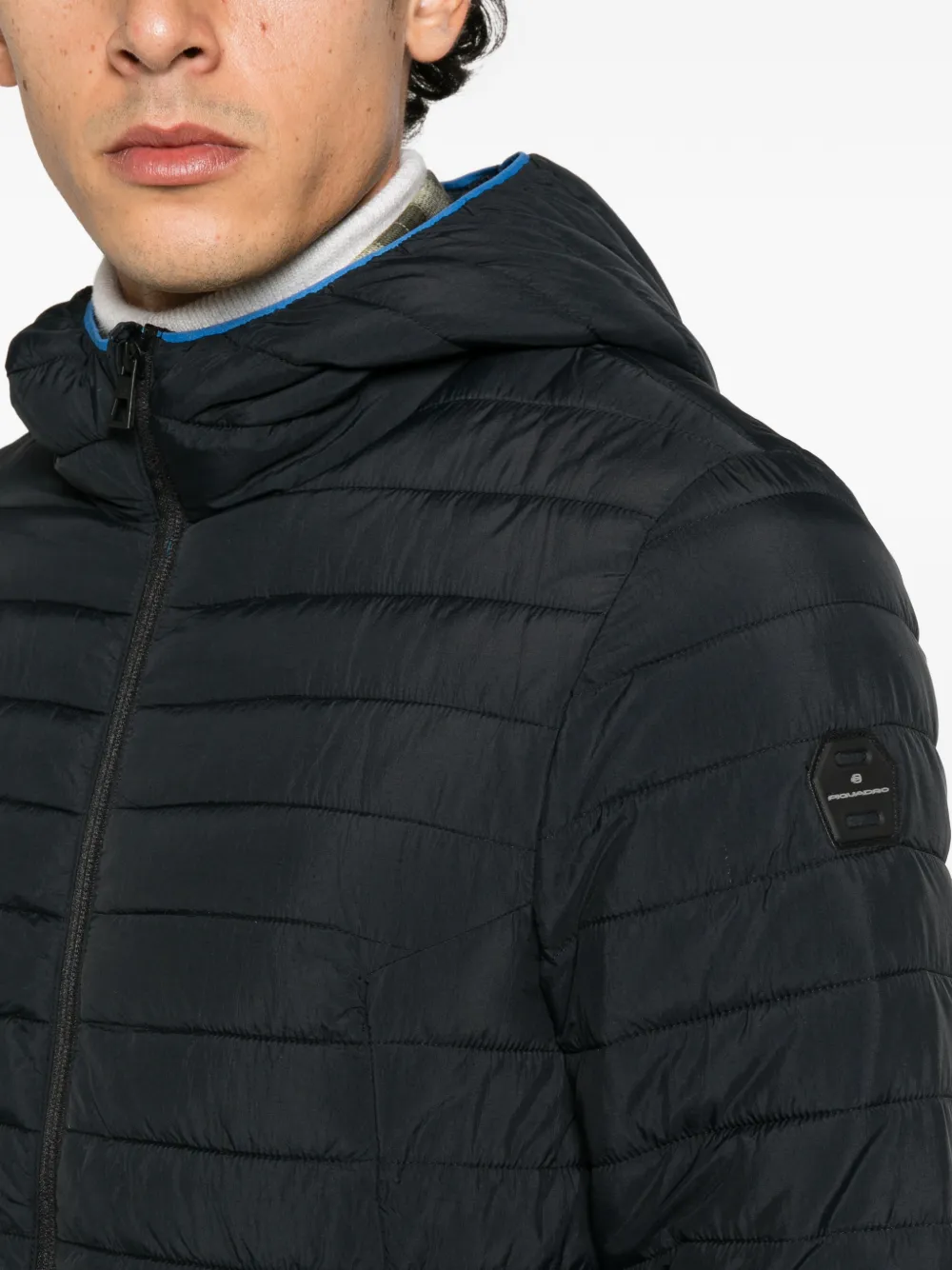 PIQUADRO quilted hooded jacket Zwart