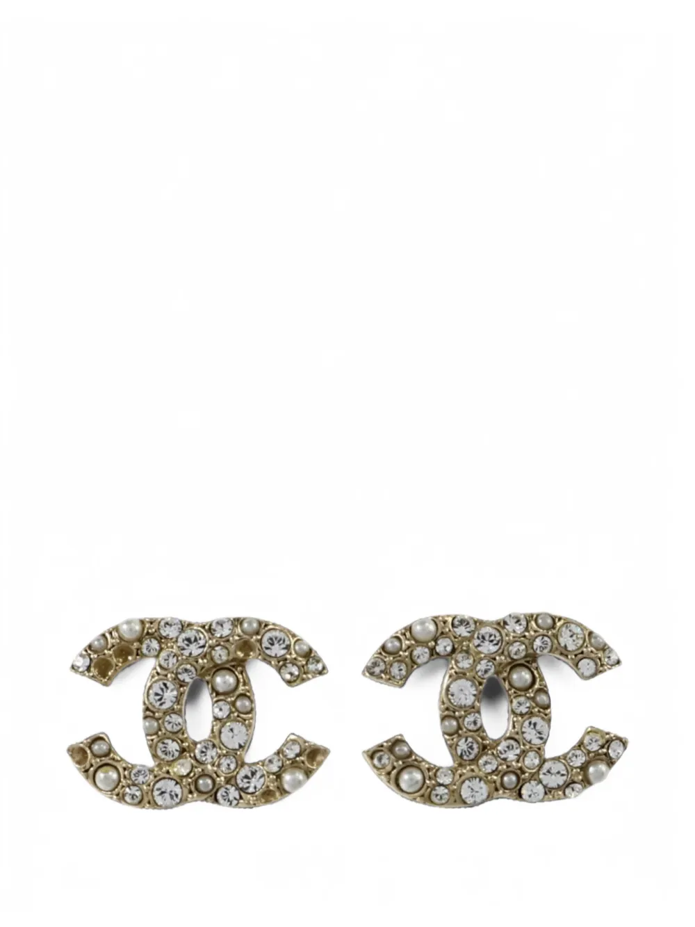 CHANEL Pre-Owned CC 크리스털 장식 이어링 | 골드 톤 | Image 1