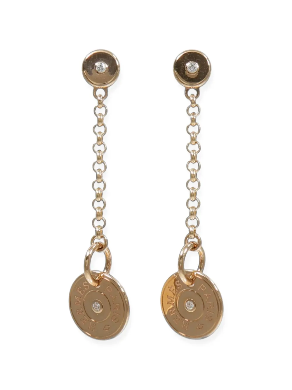 Pre-owned Hermes Ex-libris Diamond Earrings In 金色