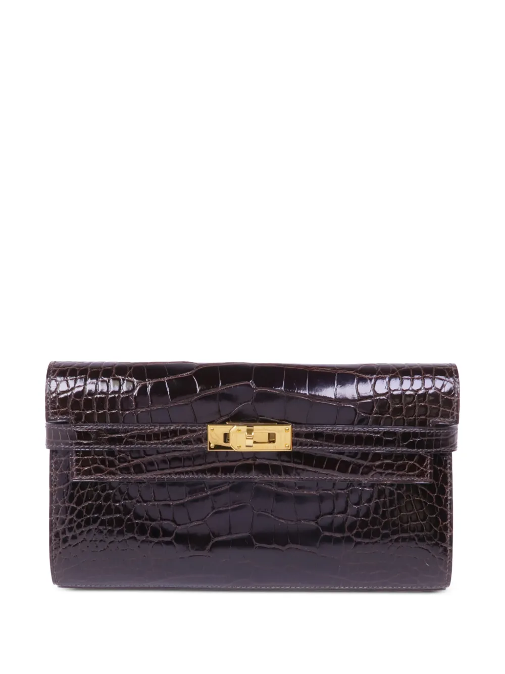 Hermès Pre-Owned 2015 Kelly crocodile-effect long wallet - Braun