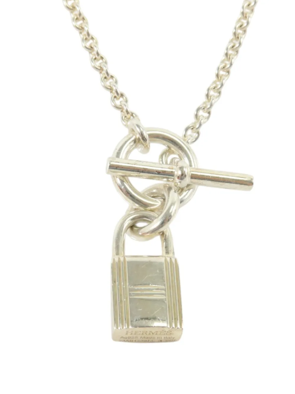 Pre-owned Hermes Padlock Pendant Necklace In Silver
