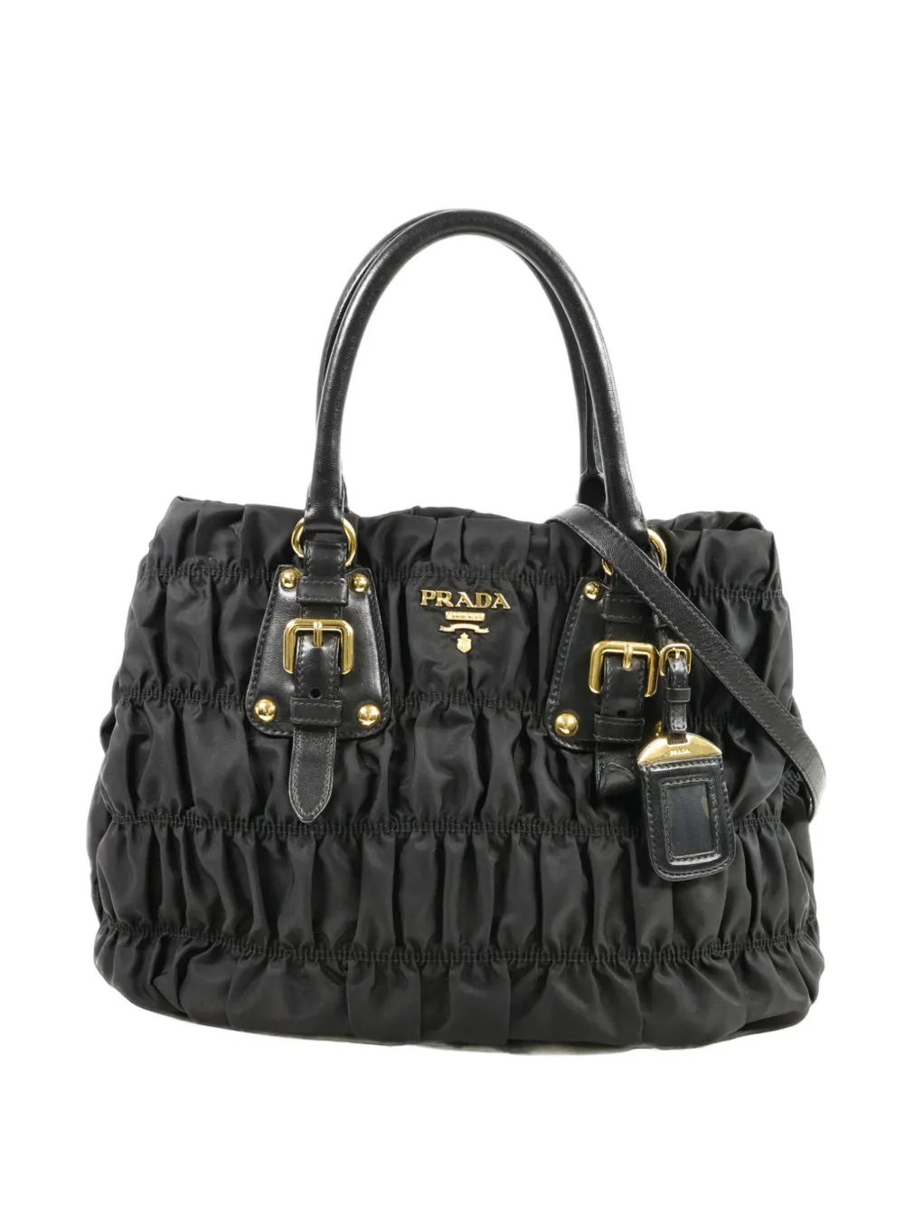 Prada Pre-Owned ruched buckle-detail shoulder bag - Nero