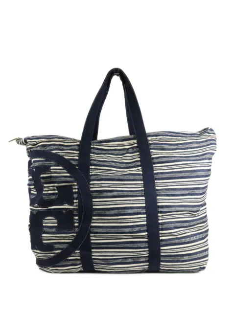 Tory Burch striped logo-patch tote bag