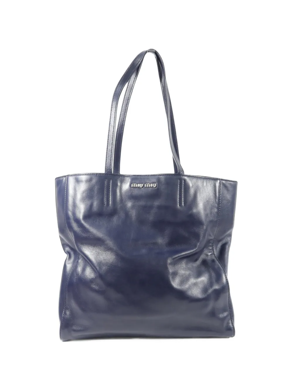 Miu Miu Pre-Owned logo-plaque leather tote bag - Bleu Miu Miu Pre-Owned logo-plaque leather tote bag - Bleu