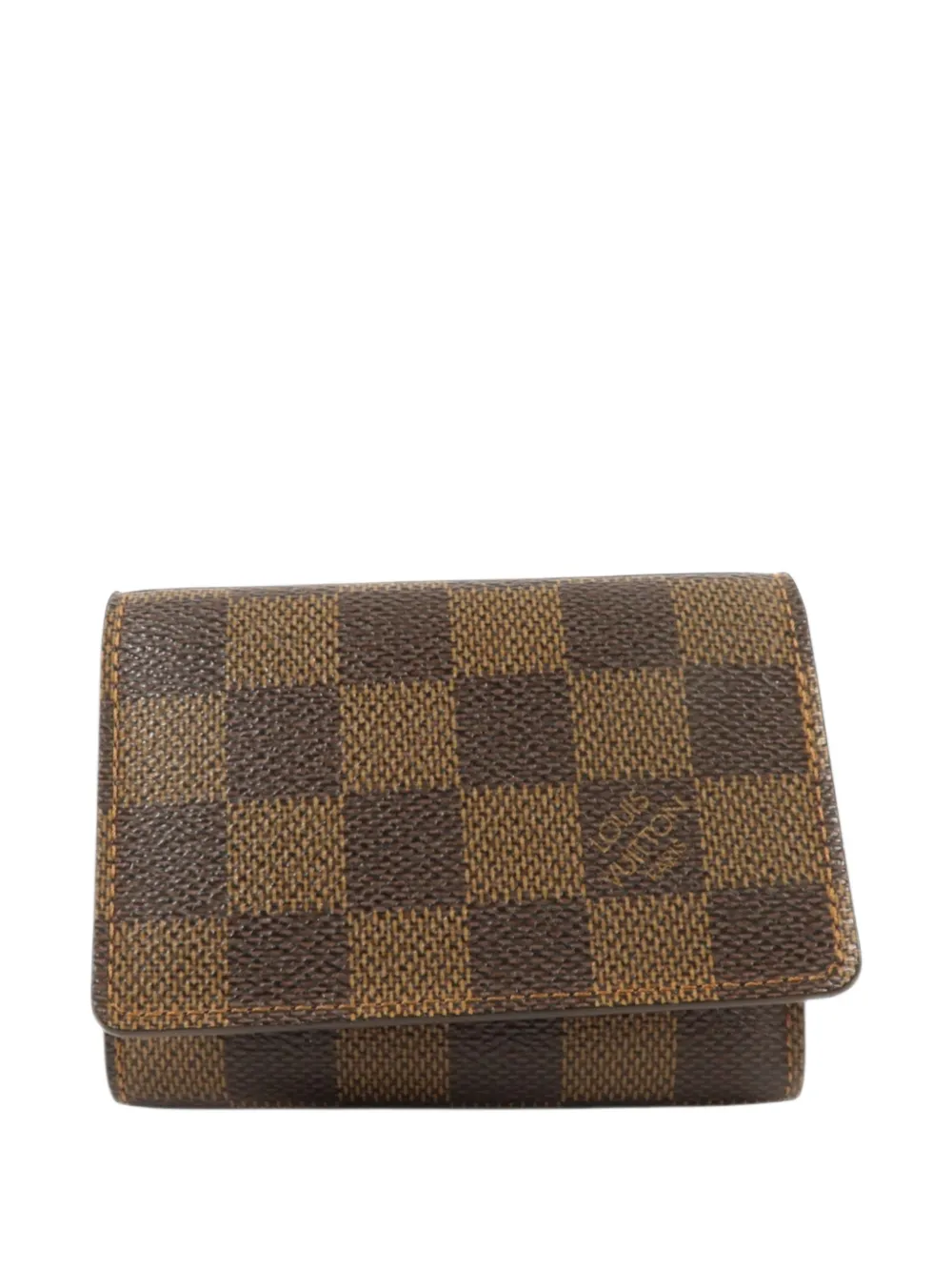 Pre-owned Louis Vuitton Damier Ebene Canvas Logo-print Card Holder In Brown