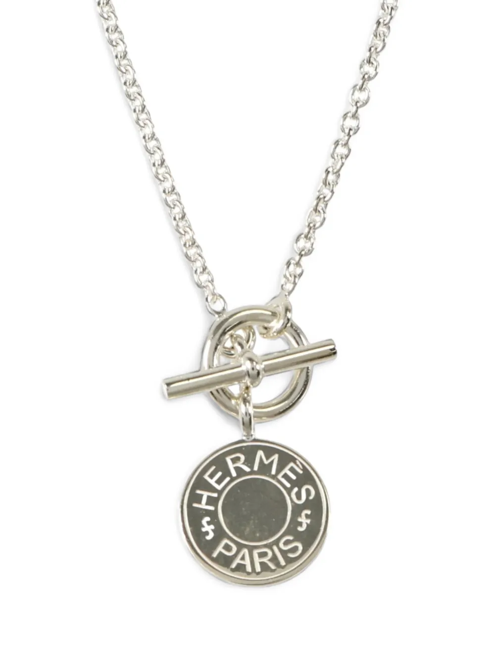 Pre-owned Hermes Amulettes Ex-libris Necklace In Silver