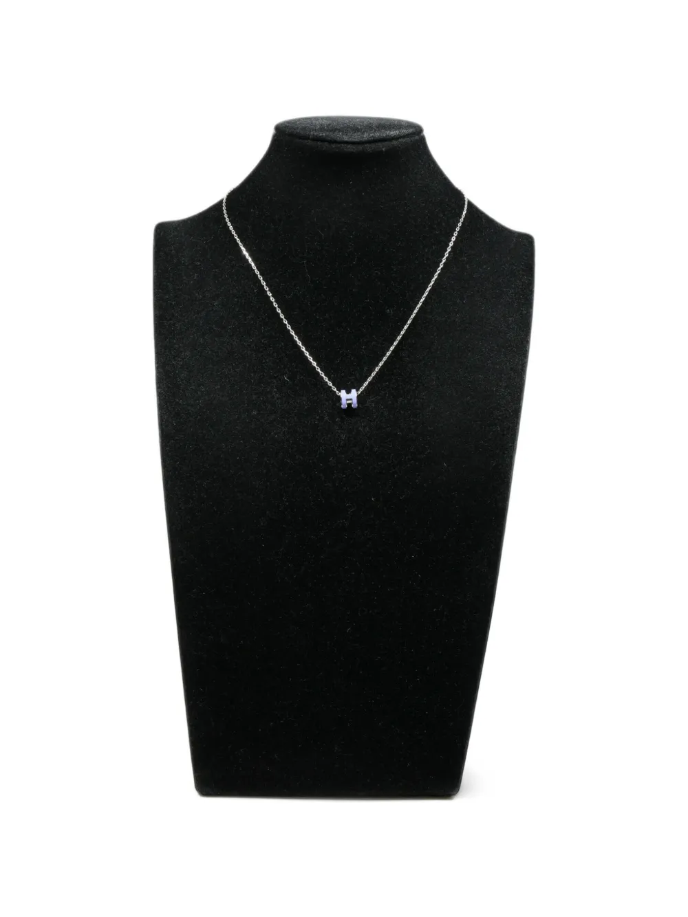 Pre-owned Hermes Mini Pop H Enamel Necklace In Silver