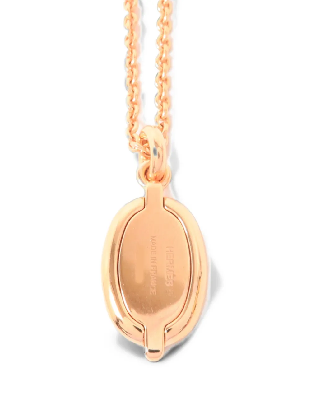Pre-owned Hermes Mini Maillon Engraved-logo Necklace In Gold