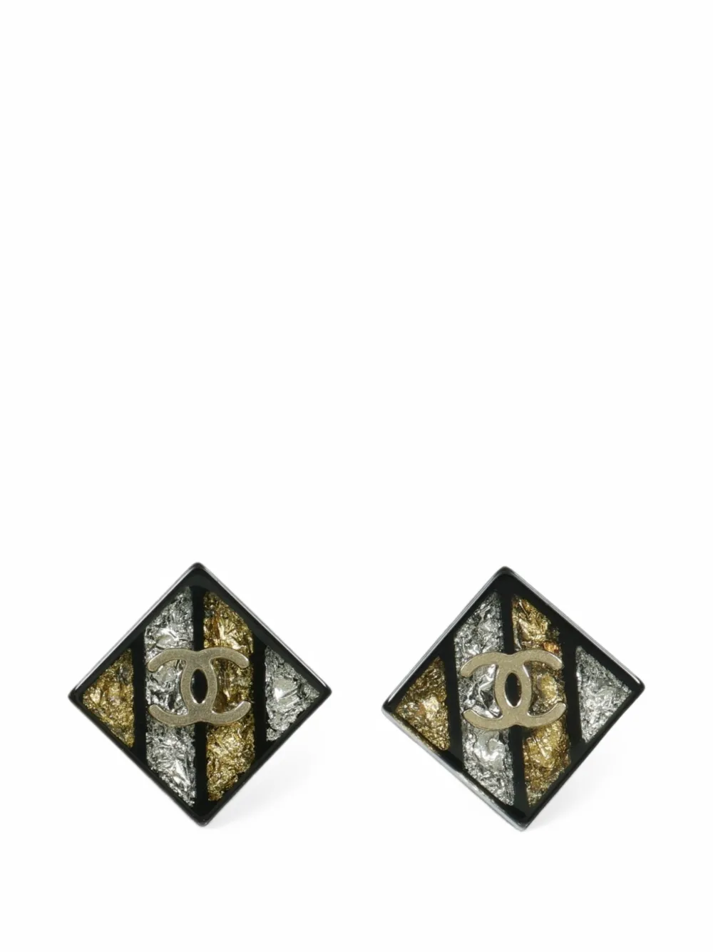 Pre-owned Chanel Cc Logo Diamond-shape Earrings In Gold