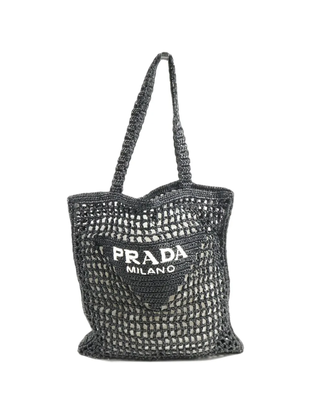 Prada Pre-Owned logo-embroidered raffia tote bag - Nero