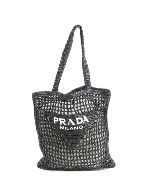 Prada Pre-Owned logo-embroidered raffia tote bag