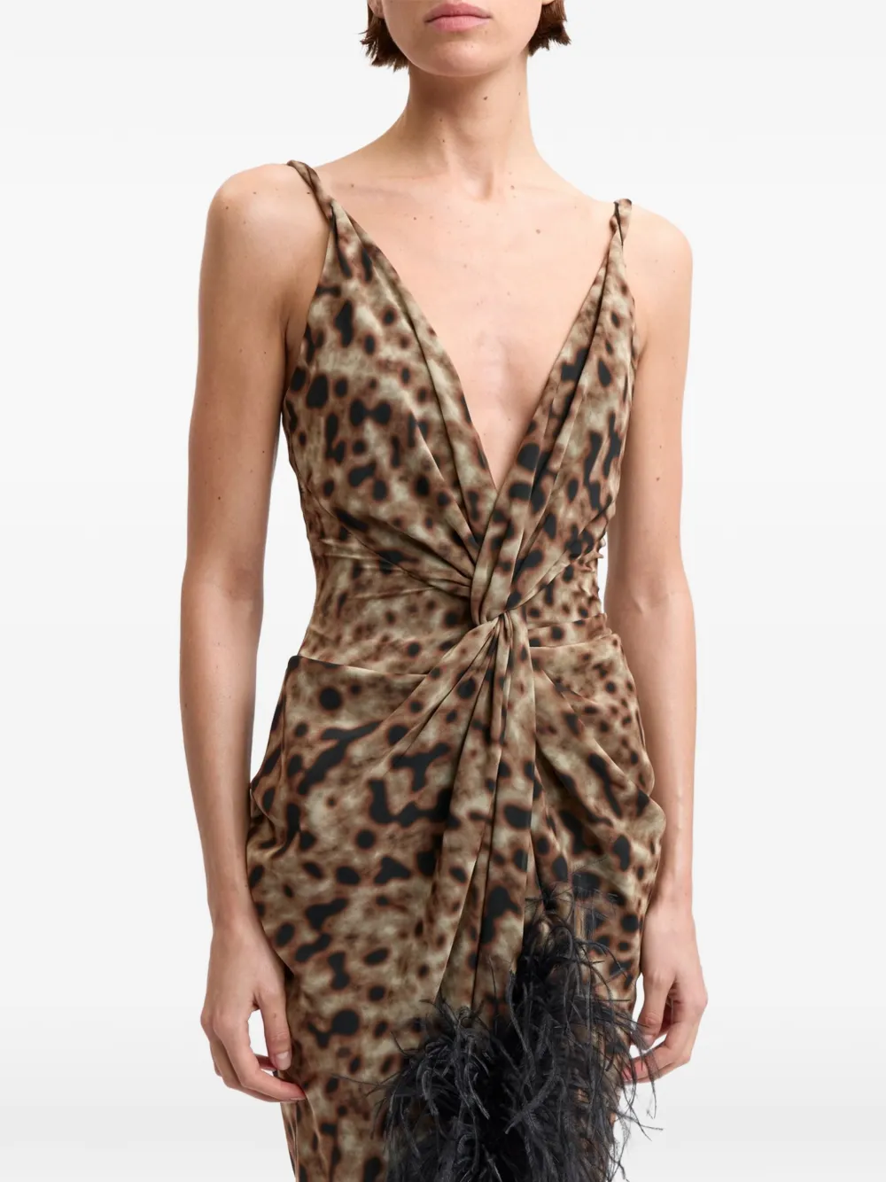 16Arlington Wye leopard-print feather-trim maxi dress Bruin