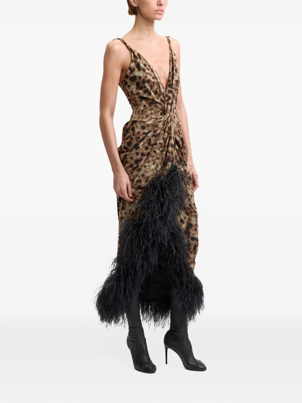 16Arlington Wye leopard-print feather-trim maxi dress Bruin