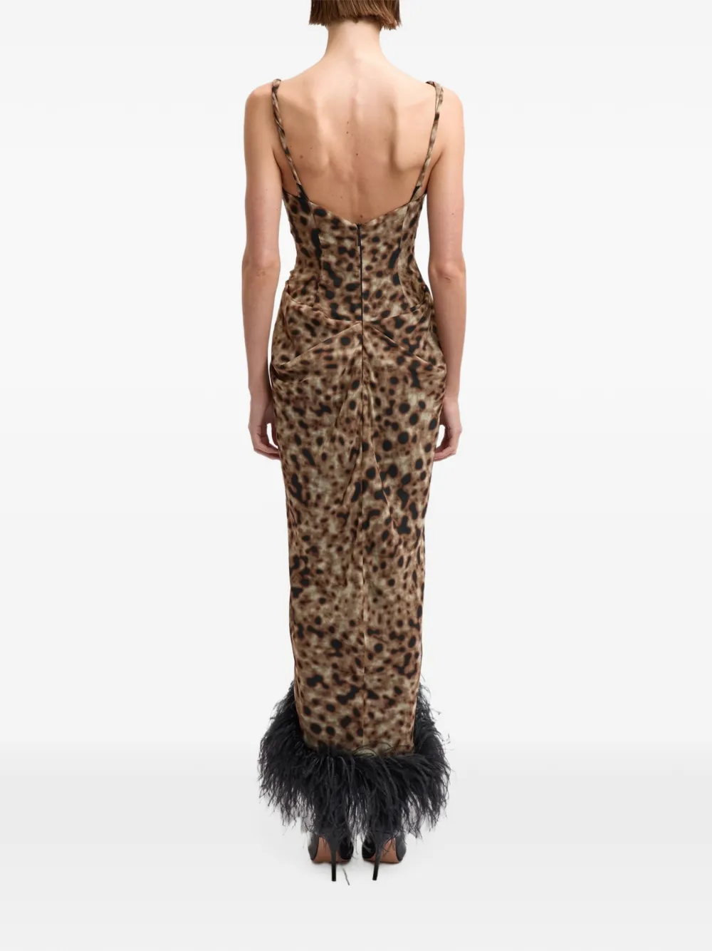 16Arlington Wye leopard-print feather-trim maxi dress Bruin