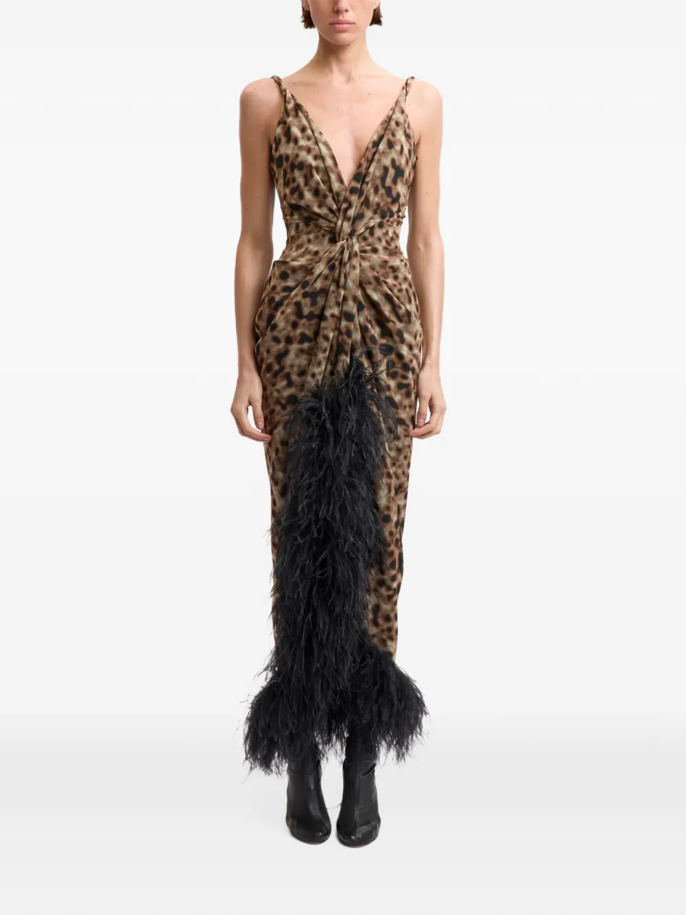 16Arlington Wye leopard-print feather-trim maxi dress Bruin