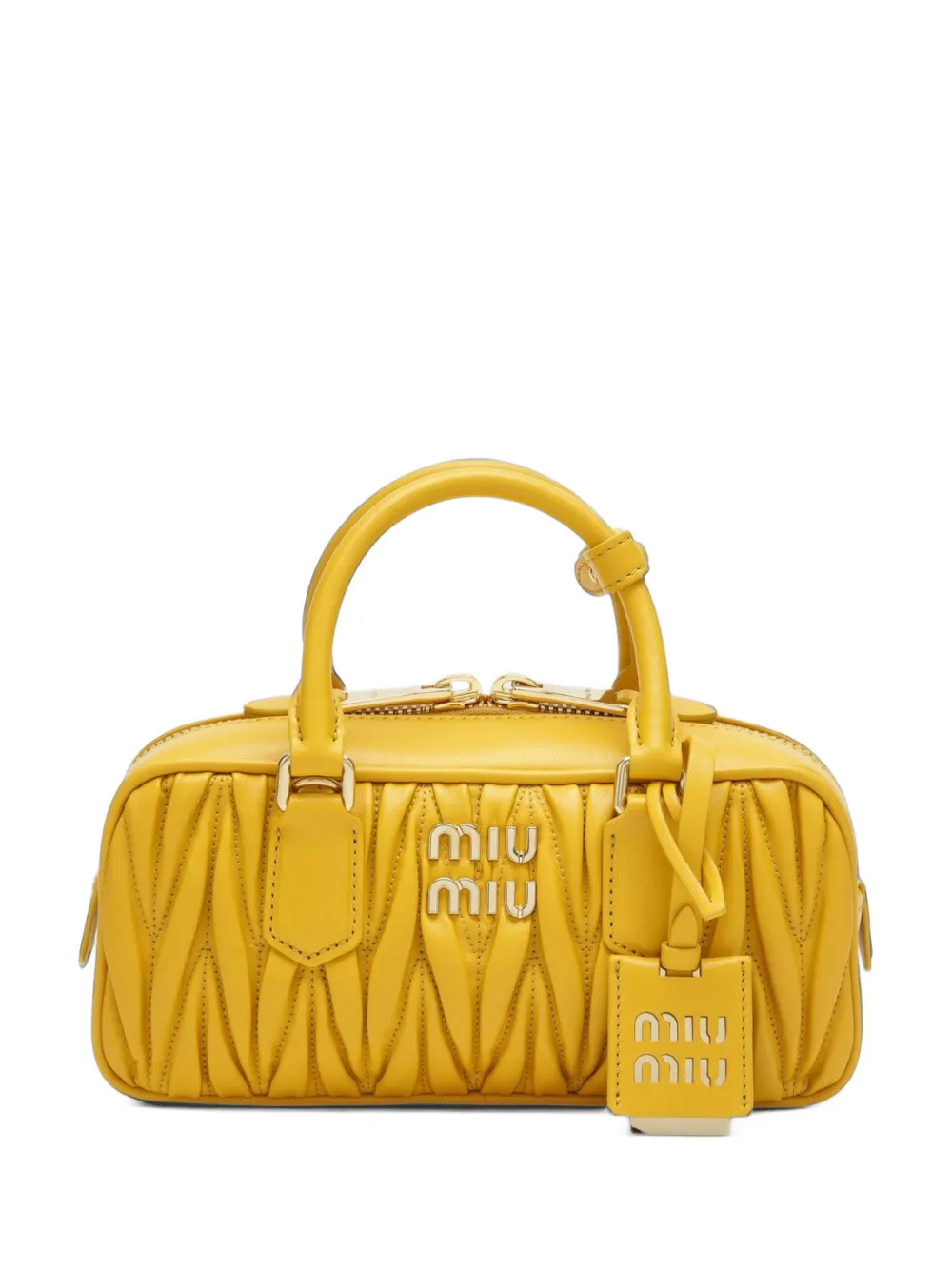 Miu Arcadie matelassé nappa leather bag Geel