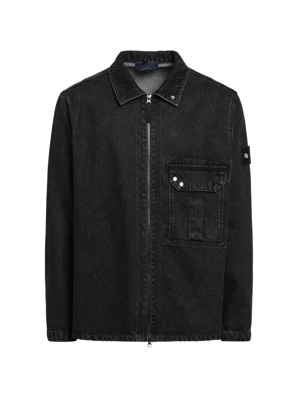Stone Island 1200002 black denim-medium grainy wash overshirt Zwart