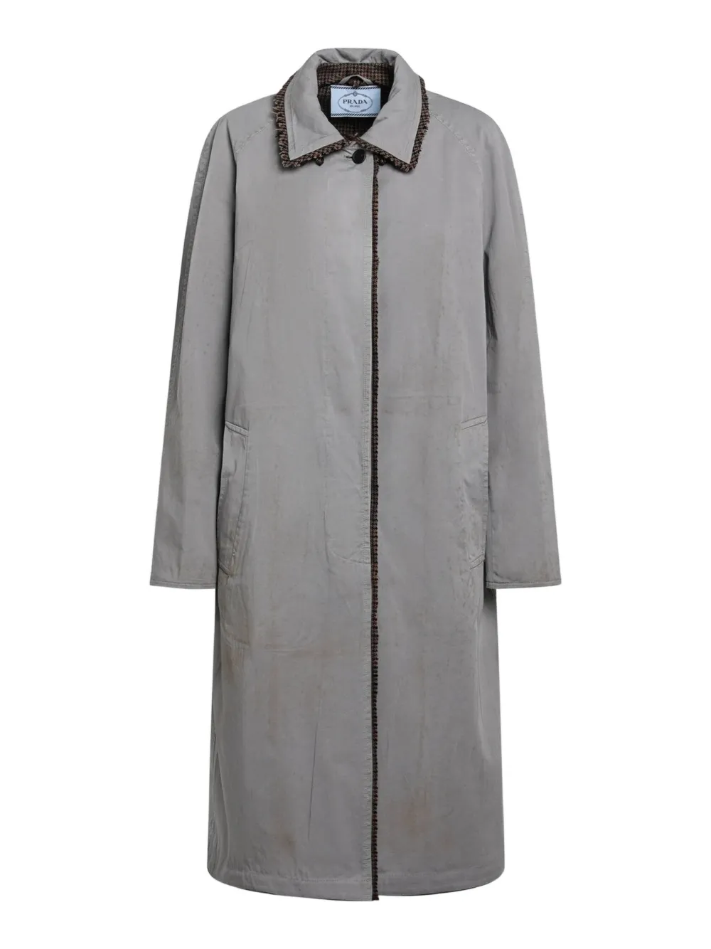 Prada single-breasted antiqued twill and houndstooth check coat Grijs