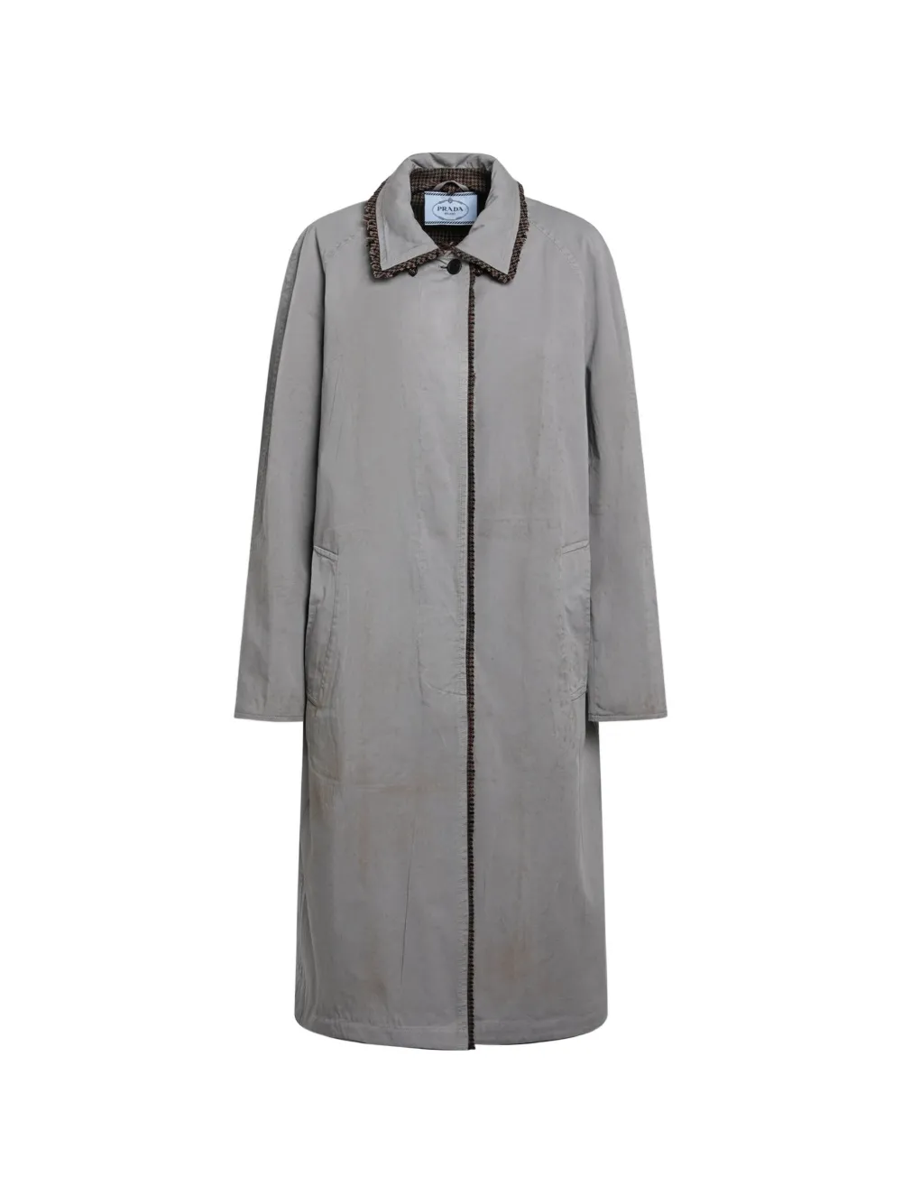 Prada single-breasted antiqued twill and houndstooth check coat Grijs