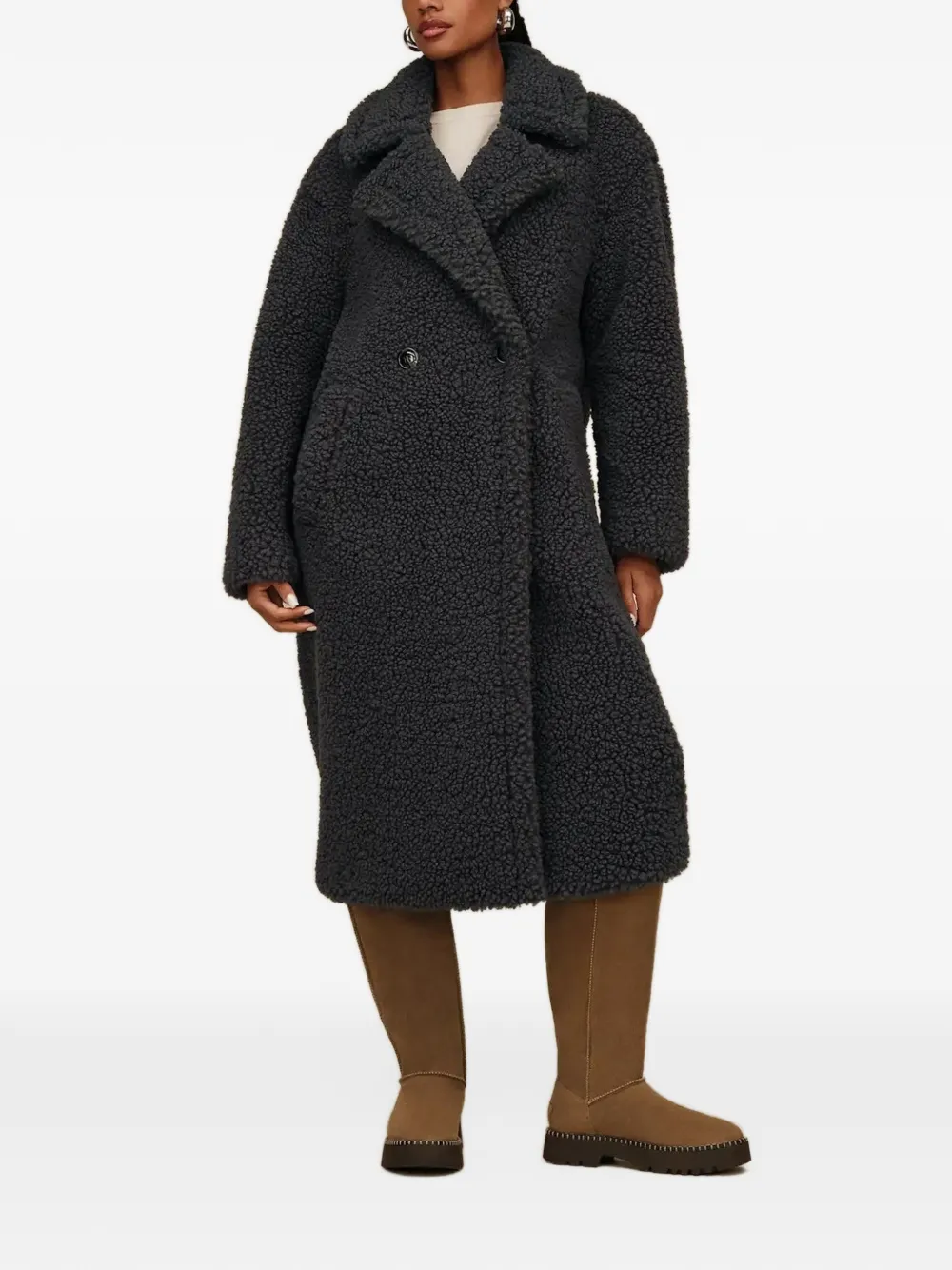 UGG Gertrude long Teddy coat II Grijs