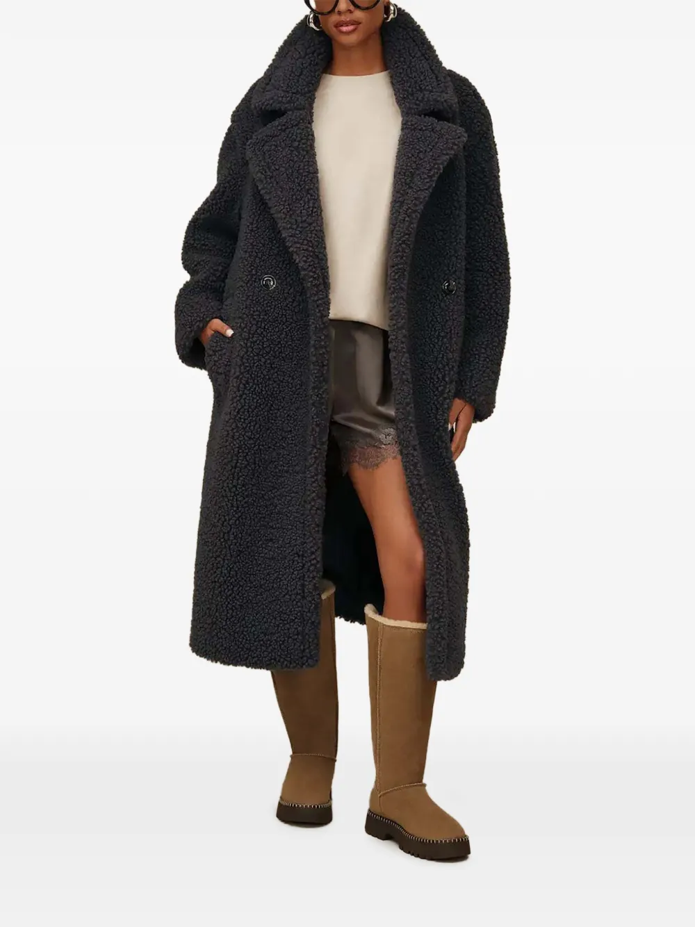 UGG Gertrude long Teddy coat II Grijs
