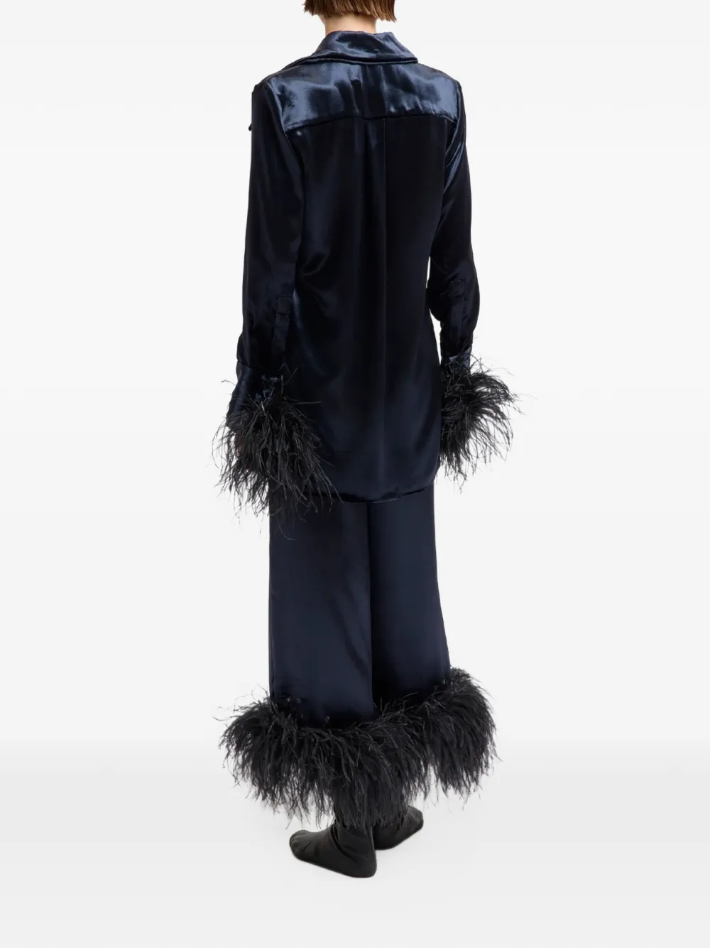 16Arlington Joelle feather-trim trousers Blauw